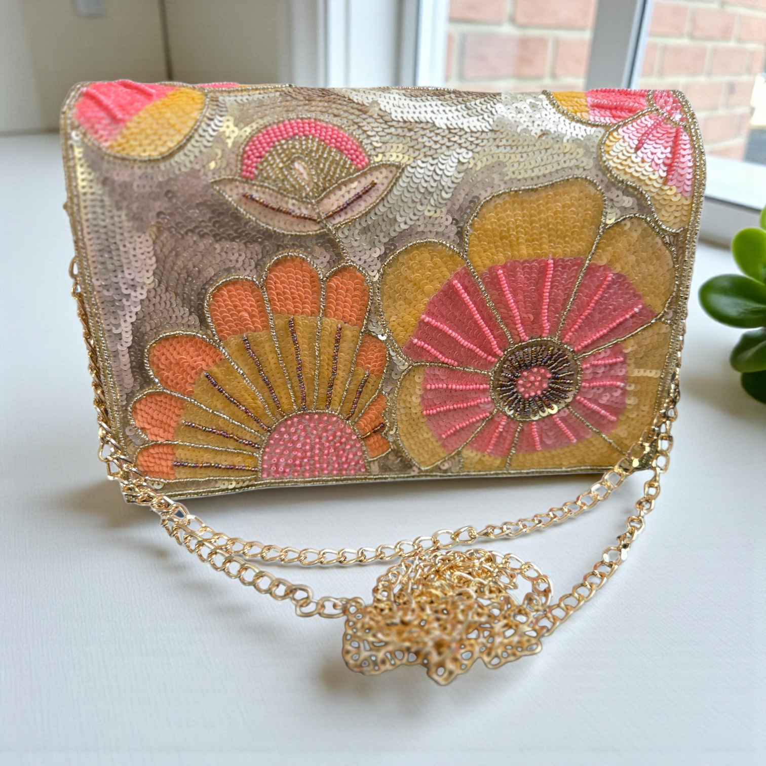 Luxury Floral Sequin Shoulder Bag