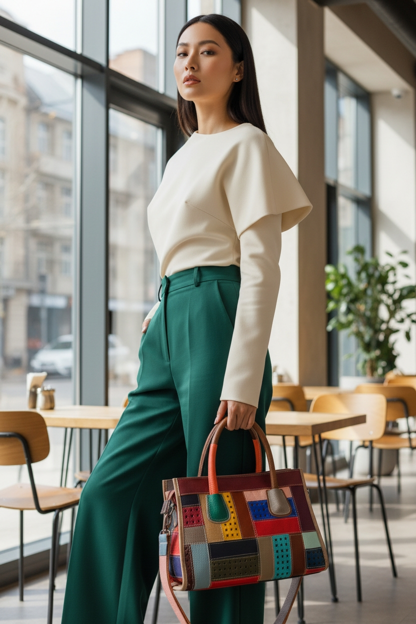 Genuine Leather Patchwork Tote – Multicolor Handcrafted Leather Bag