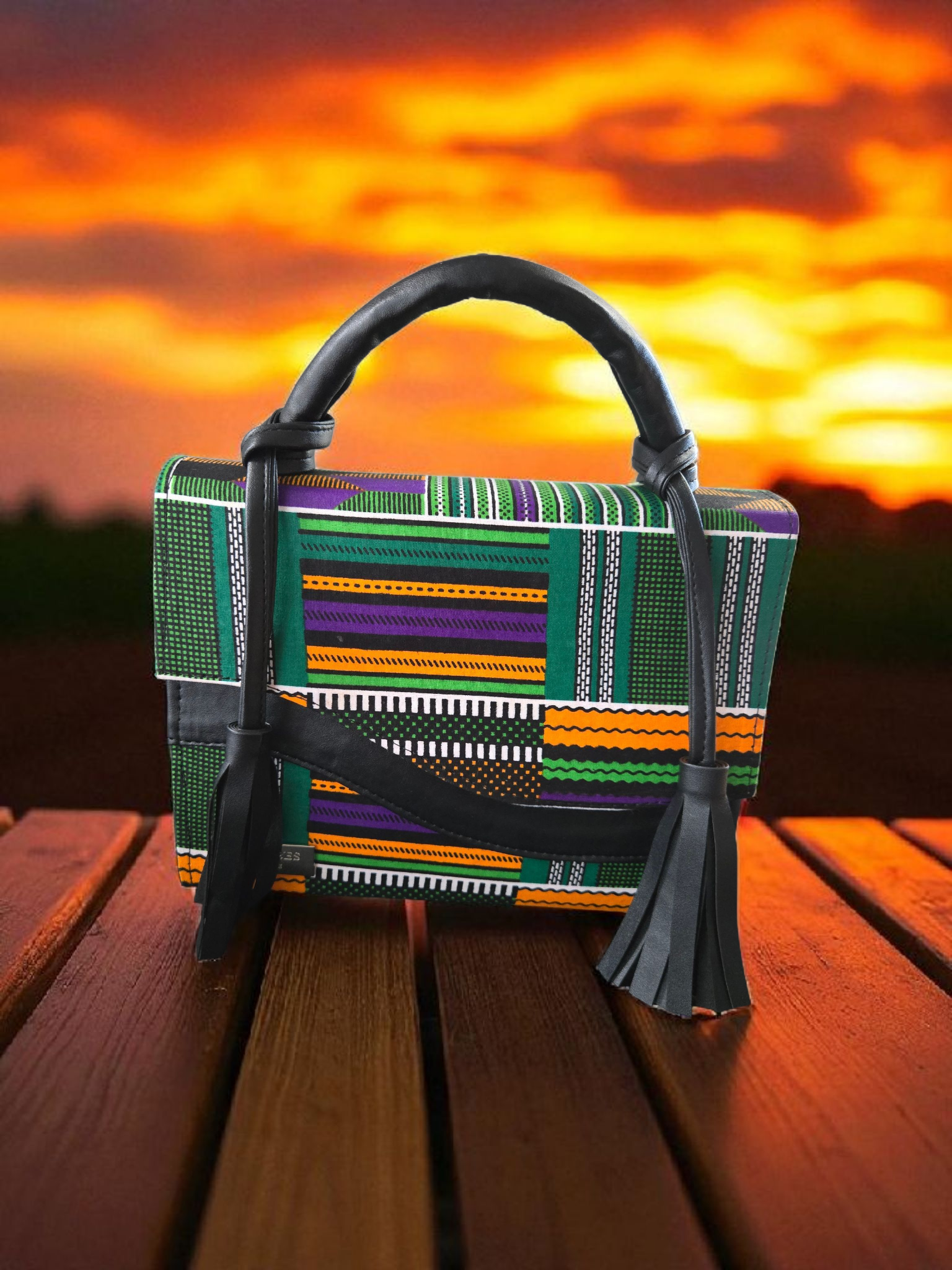 Bolso de mano estructurado Ankara con estampado Gidi Vibes – Bolso de moda Heritage