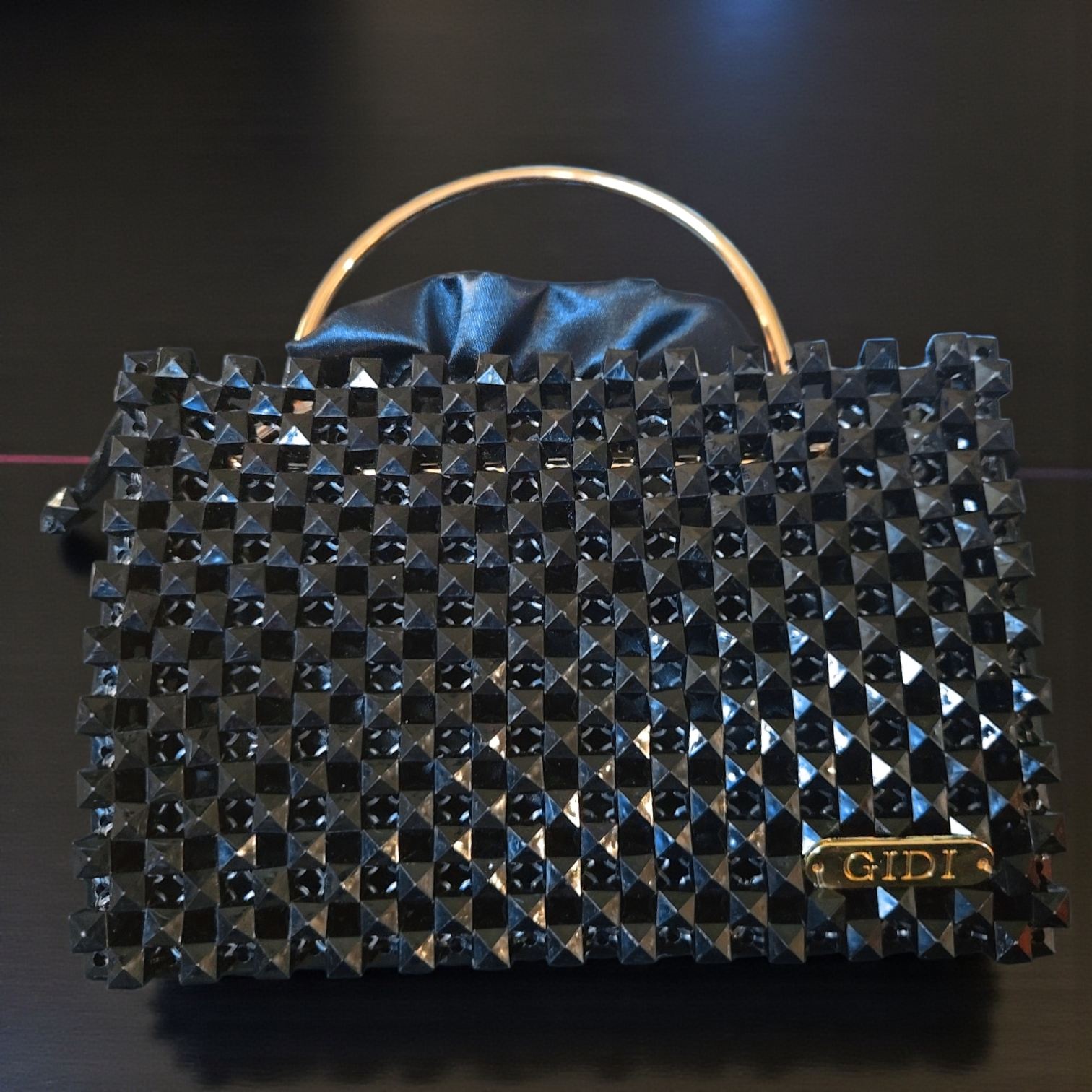 Midnight Armor Studded Handbag – Sculpted Evening Top-Handle Bag