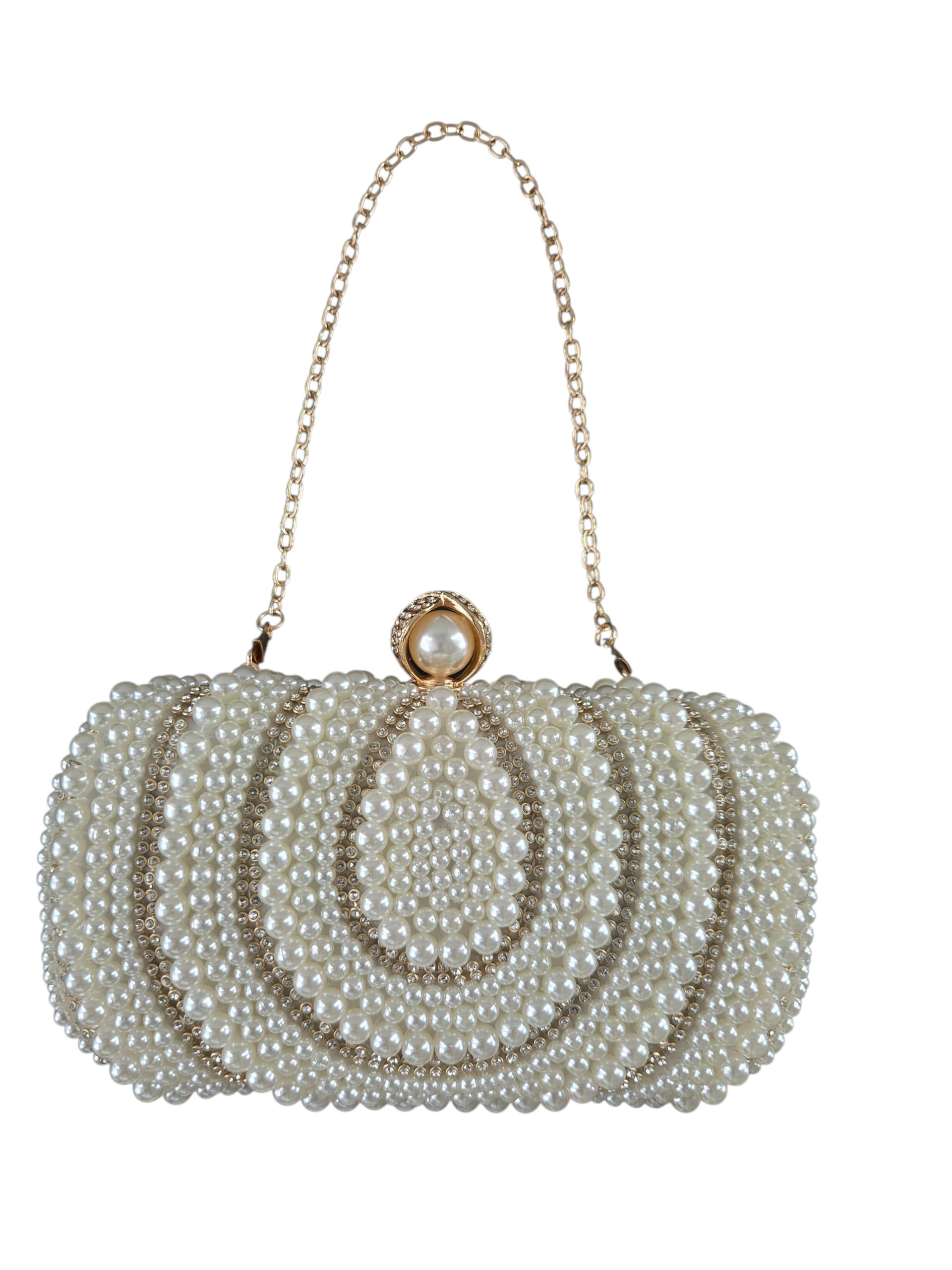 Pearl Beaded Handbag with Chain Strap – Elegant Bridal Purse