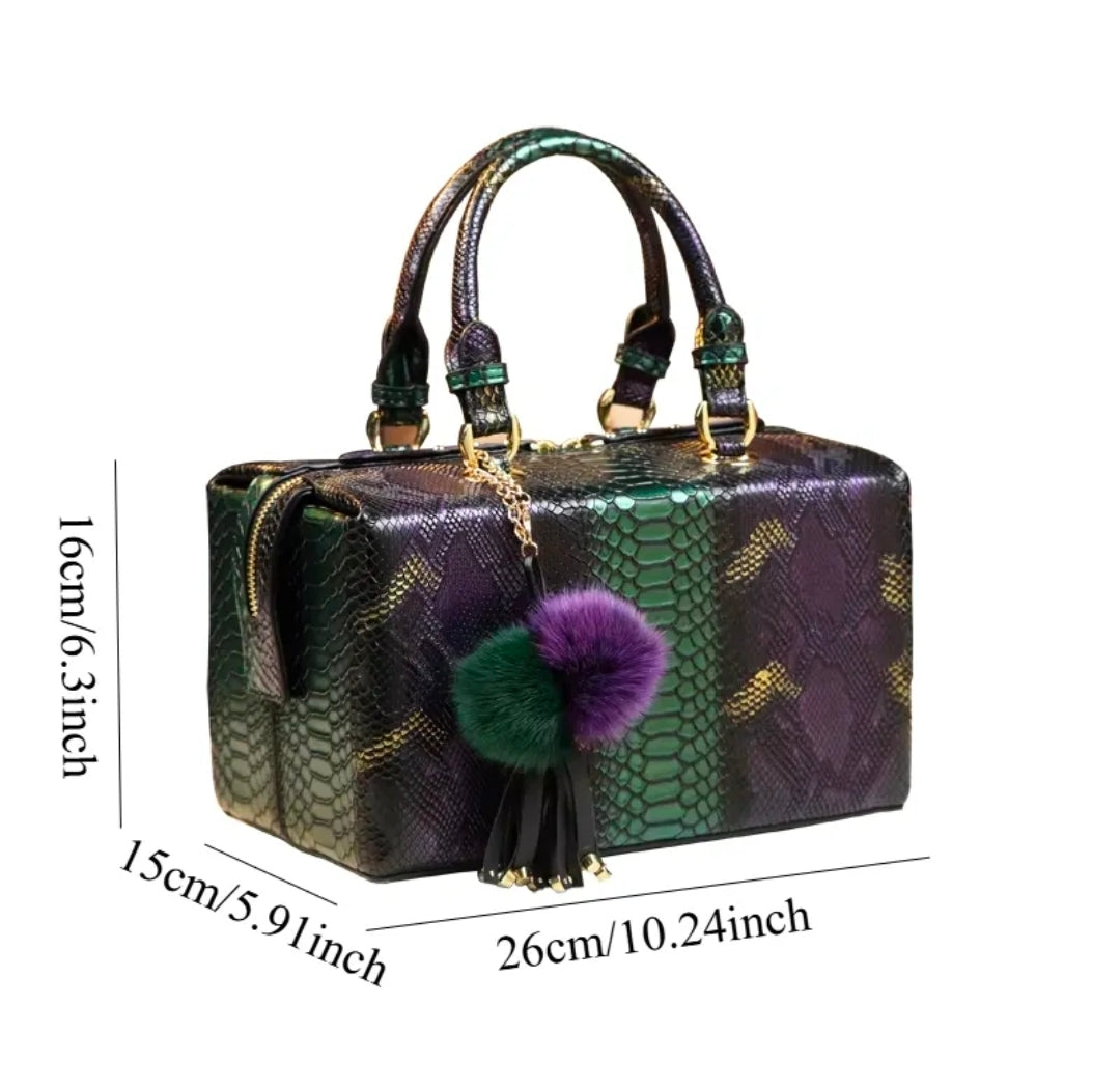 Amara Python-Embossed Structured Satchel – Luxury Statement Handbag