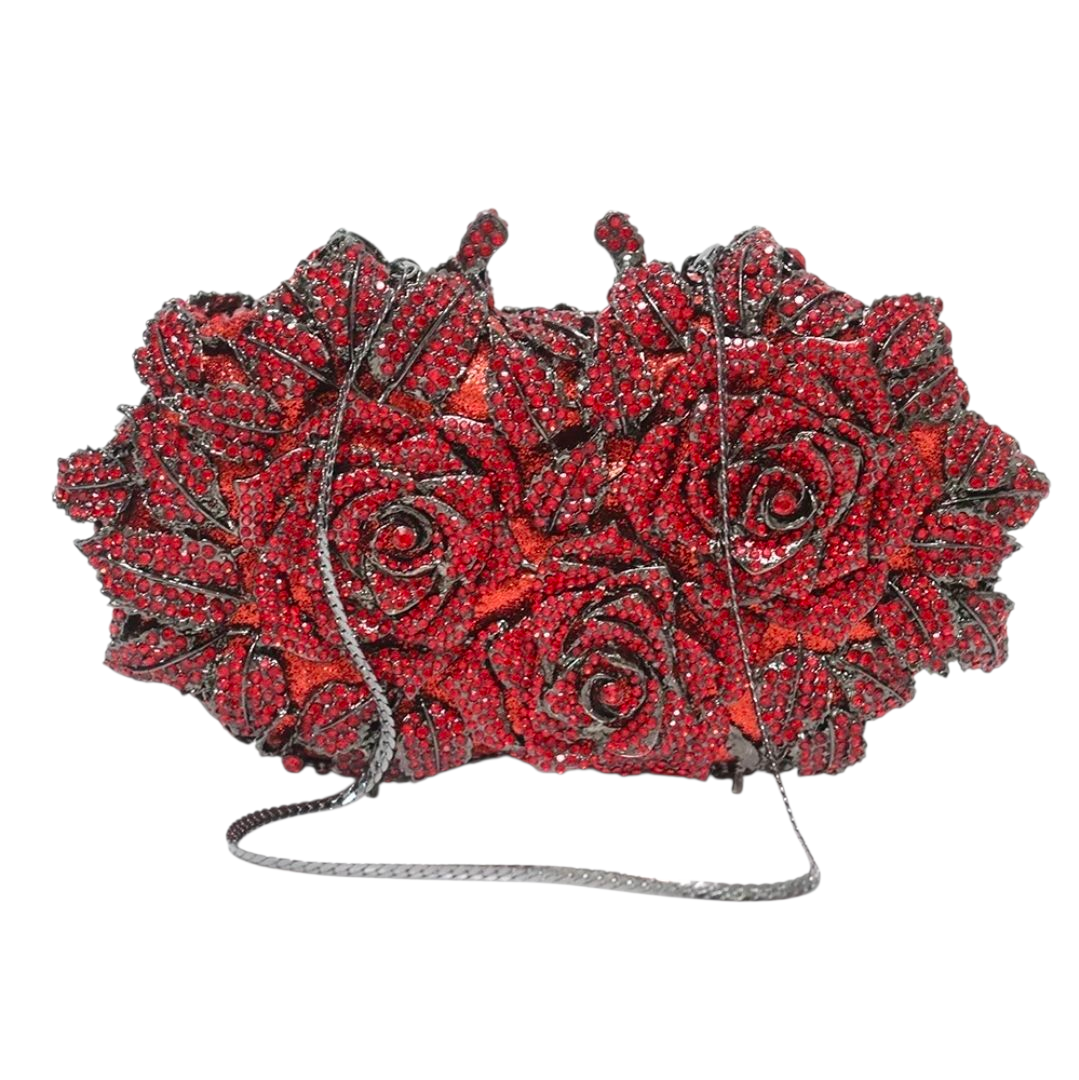 Crystal Rose Garden Clutch – Luxury Floral Evening Bag Red