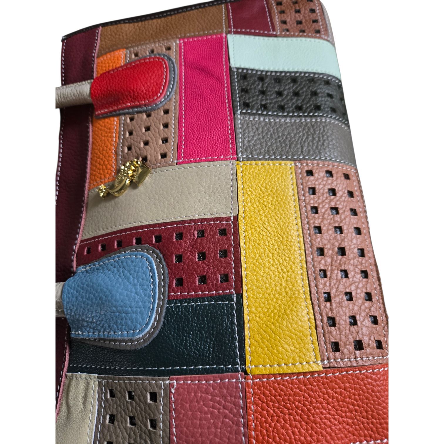 Genuine Leather Patchwork Tote – Multicolor Handcrafted Leather Bag