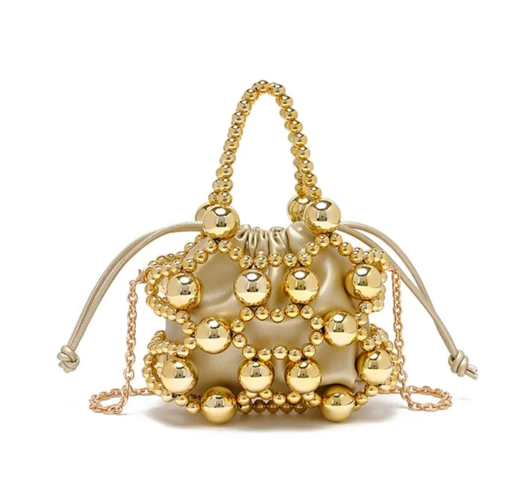 Luxury Metallic Beaded Mini Ball Clutch