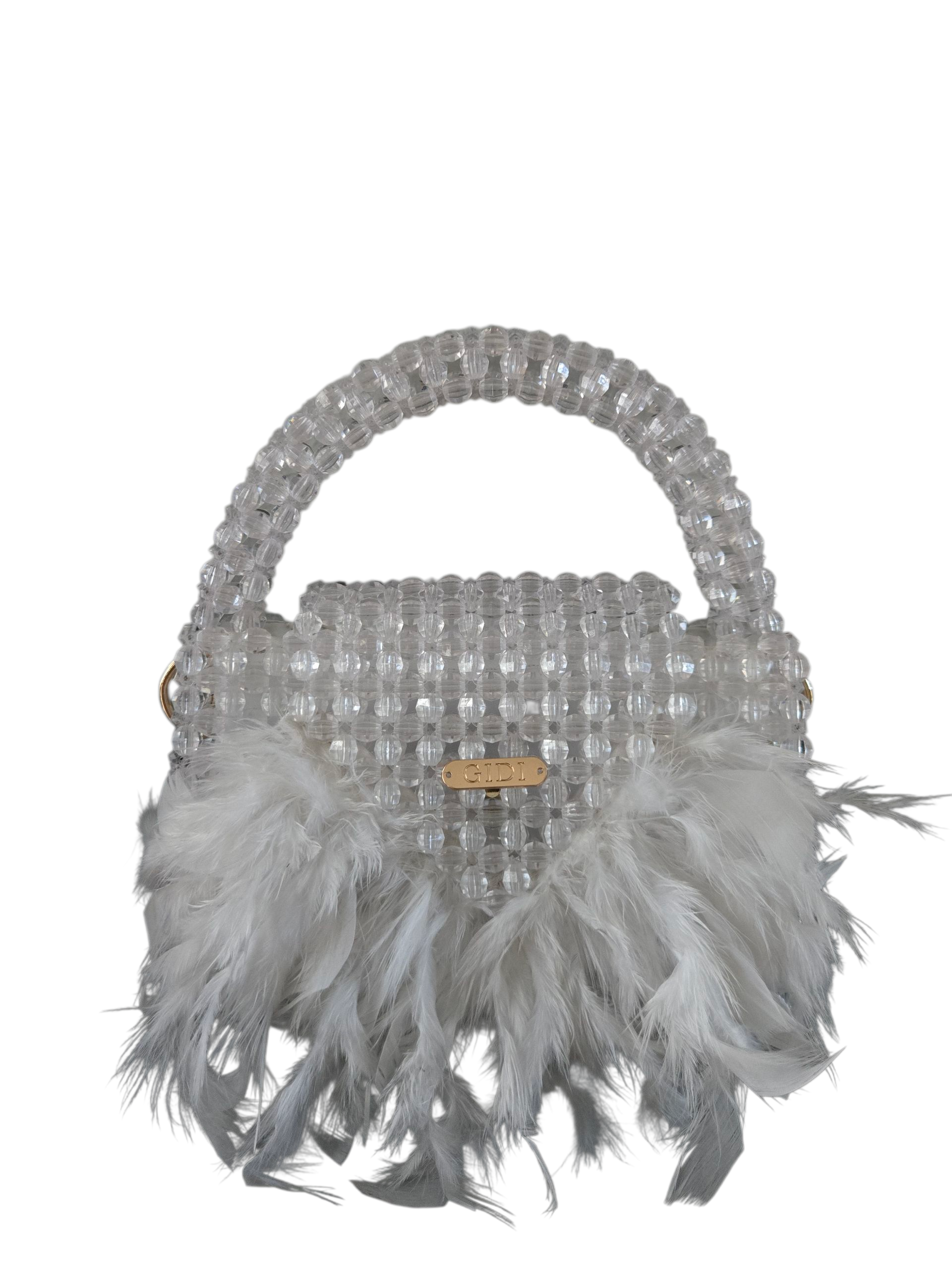 Gidi Vibes Beaded Feather Handbag – Luxury Statement Bag White