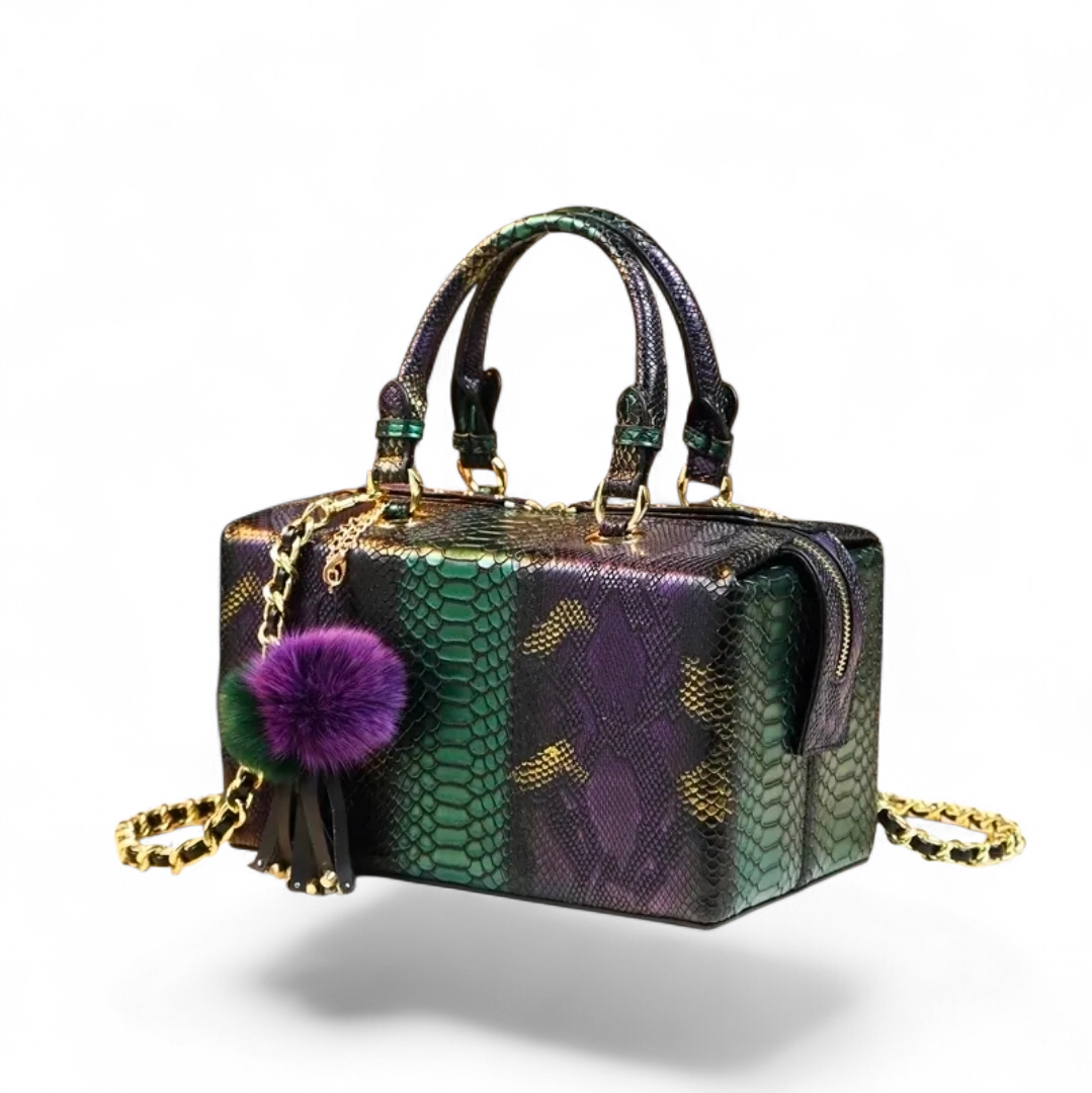 Amara Python-Embossed Structured Satchel – Luxury Statement Handbag