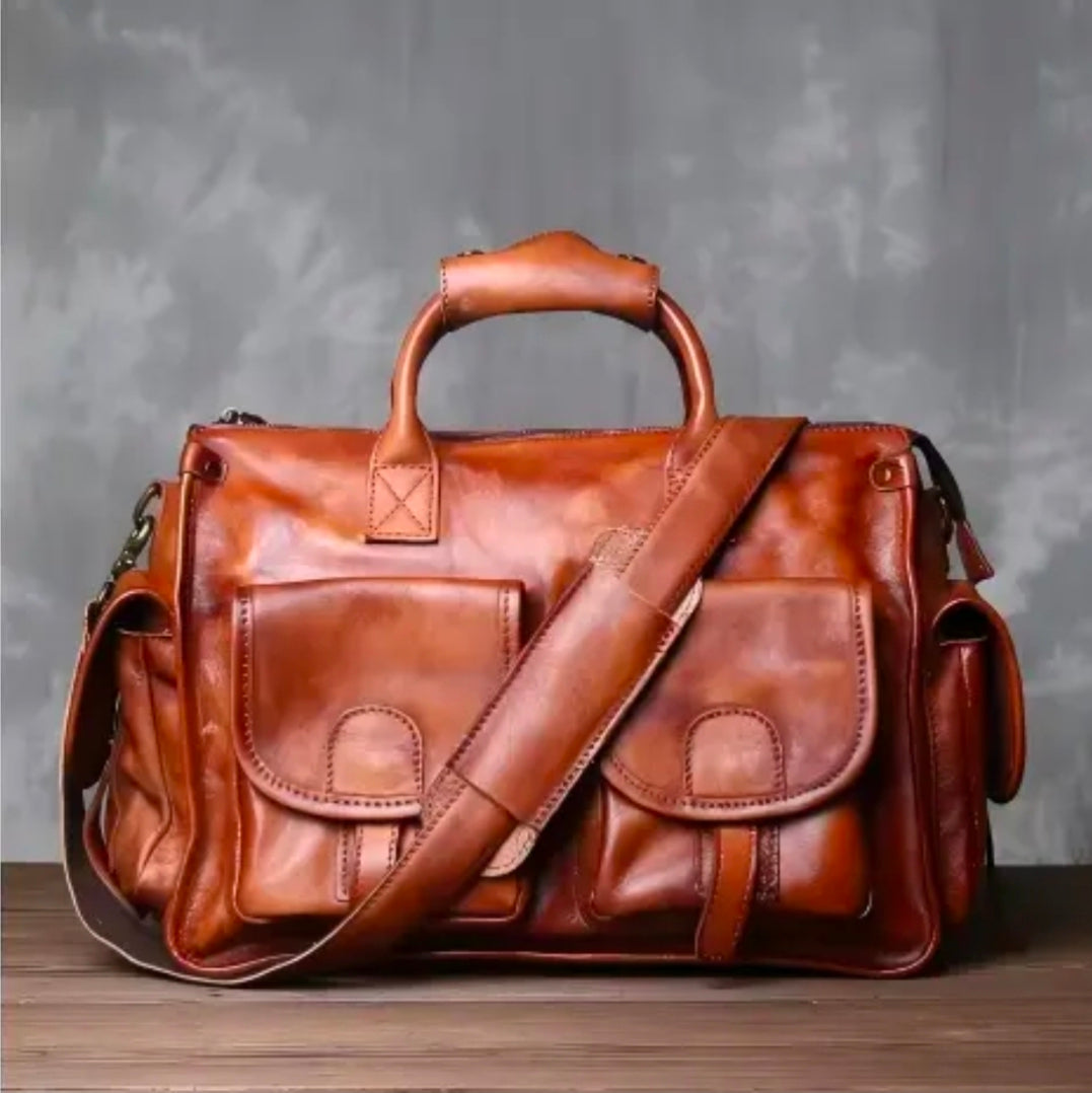 Men’s Genuine Leather Vintage Briefcase – Classic Brown Business Bag