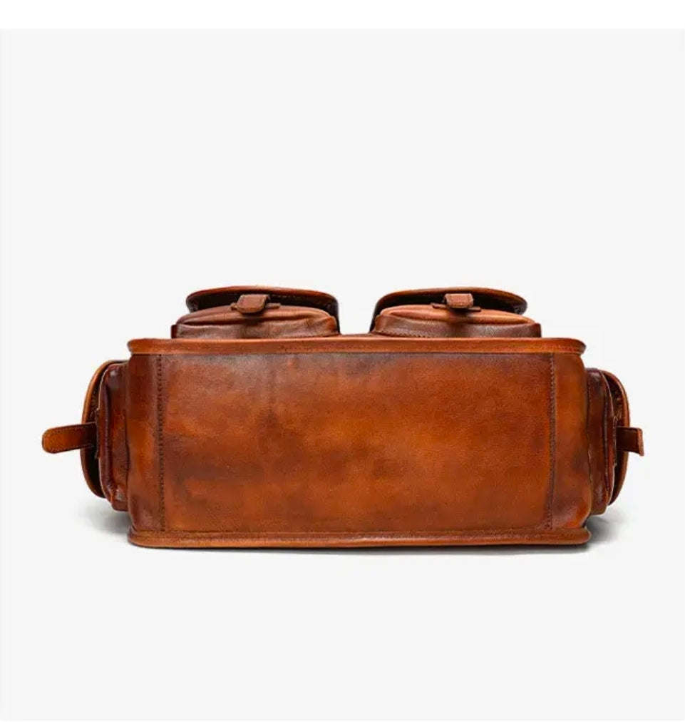 Men’s Genuine Leather Vintage Briefcase – Classic Brown Business Bag